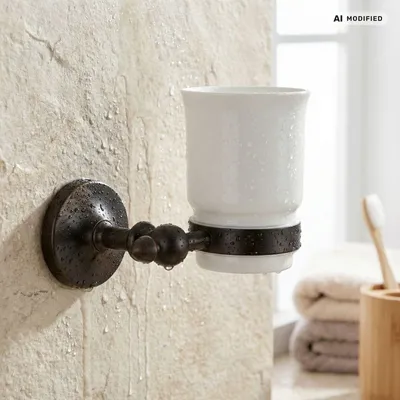 Immagine prodotto di Bicchiere portaspazzolino PaulGurke, stile retrò, nero e rame, accessorio da bagno in Vetroceramica
