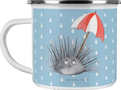 Produktbild von Mr. & Mrs. Panda becher emaille Seeigel - Blau Pastell - Geschenk, Meer, Teetasse, Pott, Hier und Jetzt, Achtsamkeit, Teebecher, Tasse, Lebe, Selbstakzeptanz, Leben