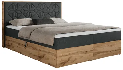 Produktbild von Boxspringbett 160x200 mit Bettkasten, Polsterbett 160x200 mit Matratze H4, Boxspringbett 160x200 mit Kopfteil - Nessi - Dunkelgrau Struktur - H4