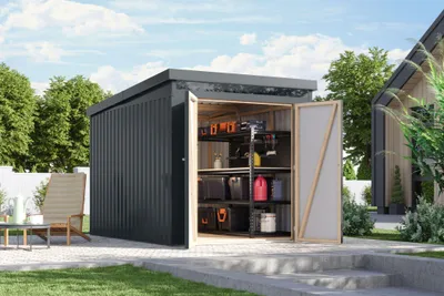 Produktbild von Gartenhaus Metall Metallgerätehaus Metallgartenhaus IRIDIUM 2,5 Metallhaus anthrazit 207x292x213 cm