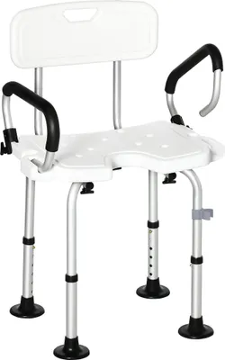 Obrázek produktu pro Sprchová židle - S nastavitelnými područkami - Výškově nastavitelná - Protiskluzová - 54 × 52 × 70-82 cm - Nosnost až 136 kg - Bílá