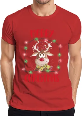 Produktbild von Merry Christmas Rentier Lichterkette - Weihnachten Weihnachtsgeschenk Christmas Herren T-Shirt, Rot, L