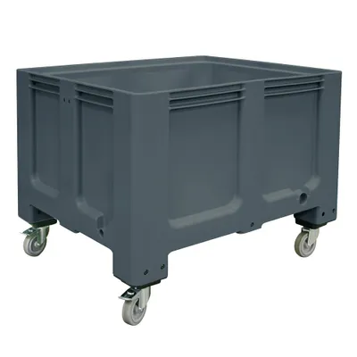 Produktbild von Palettenbox mit 4 Lenkrollen und 2 Feststellbremsen, 610 Liter, LxBxH 1200x1000x915 mm, Boden/Wände geschlossen, anthrazit