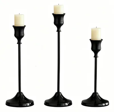 Produktbild von 3 Teiliger Kerzenständer, 16/19/22cm Kerzenleuchter Stabkerze für Hochzeiten, Partys, Geburtstage, Tischdekorationen Schwarz