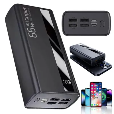 Produktbild von Juksun Powerbank, 60000mah Power Bank, 66W PD QC3.0 USB-C Fast Charge, 2 Input und 5 Output (QC & USB & Typ C) für Handy und Tablet und Kamera