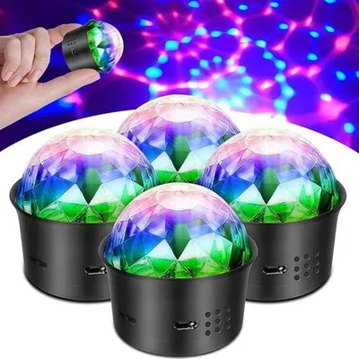 Zdjęcie produktu dla Mini lampka dyskotekowa 5 V – lampka imprezowa LED – lampka USB sterowana głosem – efekt dyskotekowy – zestaw 4 sztuk – czarna – oświetlenie do pokoju dziecięcego i na urodziny