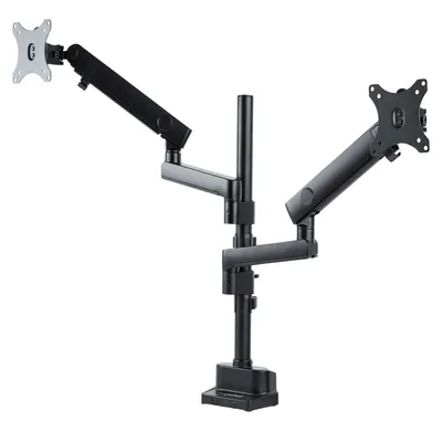 Produktbild von StarTech.com Dual Monitor Halter für Tischmontage - Flexible Monitorarm für 2x VESA Monitore bis zu 32 Zoll(8kg) - Vertikal Stapelbare Arme - Höhenverstelbar/Schwenkbar - Klemme/Tülle (ARMDUALPIVOT) - Befestigungskit (2 Monitorarme, 2 VESA-Platten, Stange,