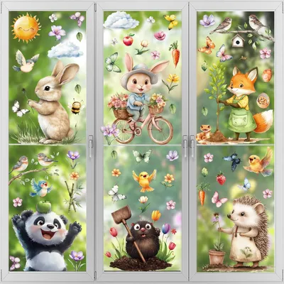 Imagen del producto de Calcomanías adhesivas para ventanas con motivos de animales, 9 láminas, reutilizables, para habitaciones infantiles