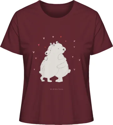 Produktbild von Mr. & Mrs. Panda Oberteil Damen Eisbär Umarmen Größe L - Burgundy - Geschenk, Frauen T-Shirt, Basic Shirt, Lustige Sprüche
