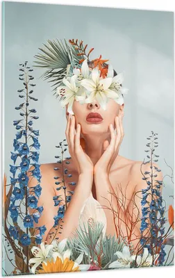 Produktbild von Bilder auf glas - Einteilig - Surreal Frau Blumen - 50x70cm - Glasbilder - Wandbilder - Bilder - zum Aufhängen bereit - Wanddekoration aus Glas - Glas Bilder - Wandbild auf Glas - GPA50x70-4818