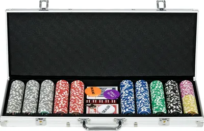 Produktbild von Pokerkoffer Set 500 Chips 11,5G Profi Pokerset Schloss 2 Kartendecks 5 Würfel Dealer Blind Buttons Silber