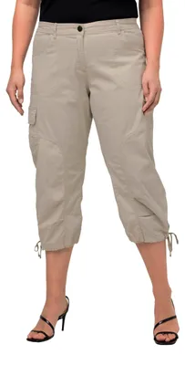 Image de Ulla Popken : Pantalon cargo grande taille pour femmes, tailles grandes et plus, modèle 7/8, ceinture confortable