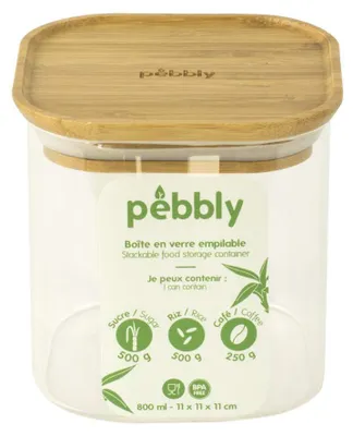 Produktbild von Pebbly QUADRATISCHER GLASBEHÄLTER MIT BAMBUSDECKEL - 800ml