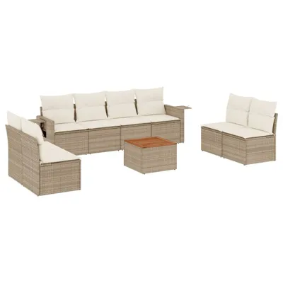 Produktbild von 9-tlg. Garten-Sofagarnitur mit Kissen Beige Poly Rattan