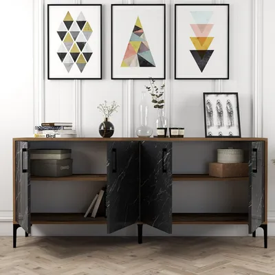 Immagine prodotto di Pollein - Credenza, 180x35x78h cm Nero Marmo, 2 Ripiani
