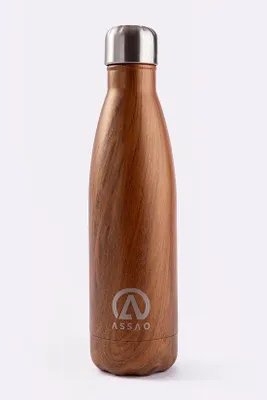 Produktbild von Famanu Thermosflasche 500 ml - Leckfrei und BPA-frei - Hält 12 Stunden warm und 24 Stunden kalt - Holzfarbe