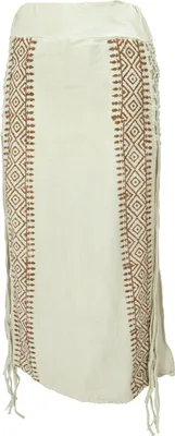Produktbild von Langer Boho Fransenrock, Sommerrock, Lagenrock - Leinenfarben, Damen, Creme-weiß, Baumwolle, Röcke