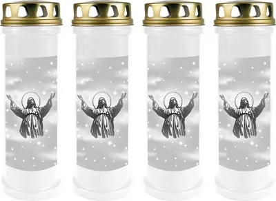 Image de Bougie funéraire - Pack de 4 - Blanc 100h ( couvercle or ) - Jésus