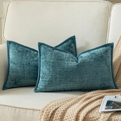 Produktbild von Kissenbezug 2er Set Seenblau 30x50cm Chenille Samtrückseite