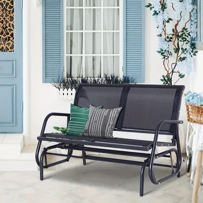 Image de Fauteuil de jardin - Banc de jardin - Fauteuil à bascule - Banc d'extérieur - Mobilier d'extérieur - Pour 2 personnes - Structure en acier - Noir