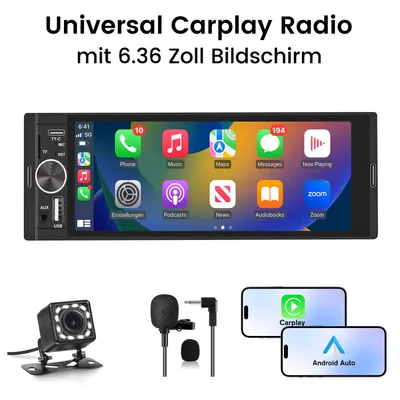Zdjęcie produktu dla 6.36-calowy uniwersalny carplay android auto 1din autoradio FM z mikrofonem Kamera 1280 * 480 Ekran dotykowy IPS