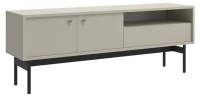 Image de Selsey Olar II - Meuble TV bas avec 2 portes, 1 tiroir et 1 compartiment ouvert, couleur gris clair, 154 cm