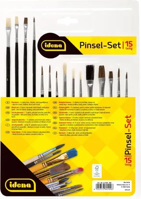 Produktbild von Idena 60109 - Pinselset, 15-teilig, verschiedene Sorten, Borstenpinsel, Rundpinsel & Aquarellpinsel