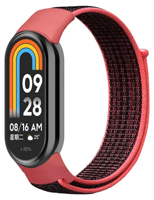 Produktbild von By Qubix Sport-Loop Nylonarmband - Schwarz mit Hellrot - passend für Xiaomi Smart Band 8 / 9 / 10