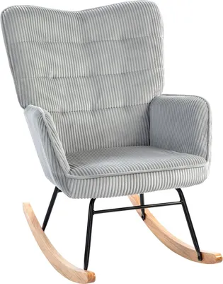 Produktbild von Schaukelstuhl, Schaukelsessel mit Kordoptik, Armlehne, Sessel mit Holzkufen, Relaxsessel für Wohnzimmer, Schlafzimmer, Hellgrau