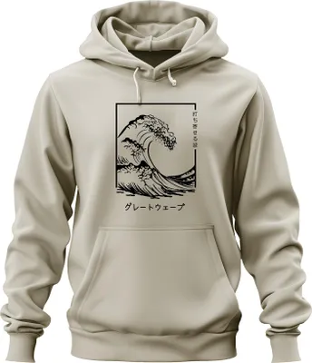 Produktbild von japanische Welle グレートウェーブ Vintage Ukiyoe Surfer Maritim Zen retro Uni Hoodie Kapuzenpullover, Natur, S