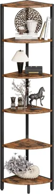 Produktbild von Eckregal braun, 6 Ebenen, Holz Aufbewahrungsregal, CS-001RB, für Wohnzimmer