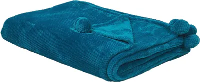 Zdjęcie produktu dla BELIANI Koc turkusowy narzuta z pomponami 200 x 220 cm na łóżko sofę akcesoria dekoracyjne