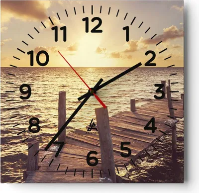 Produktbild von Wanduhr - Quadrat - Glasuhr - Brücke Sonne Ozean - 40x40cm - Schleichendes Uhrwerk - Lautlos - zum Aufhängen bereit - Dekoration Modern - Wanddekoration aus Glas - C4AC40x40-4168