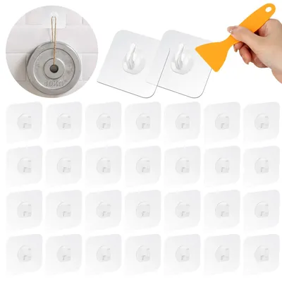 Produktbild von 30 unsichtbare, selbstklebende Haken, Küchenhaken, wasserfeste, transparente Wandhaken, wiederverwendbare Haken, maximale Haftkraft 10 kg, inklusive Schaber für Bad, Handtücher, Kleidung, keine Nägel erforderlich