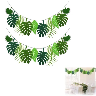 Tropische Blattgirlande, 2er-Set, Hawaii-Deko, 2,5 m, grün