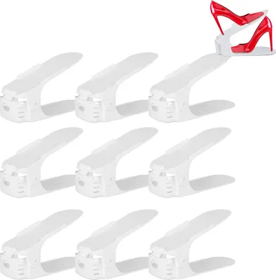 Produktbild von LARS360 20 Stück Einstellbare Schuhregale rutschfest Schuhhalter 3 Höhenverstellbar PP Doppelschicht Schuhstapler Set Platzsparend Schuhaufbewahrung(Weiß)
