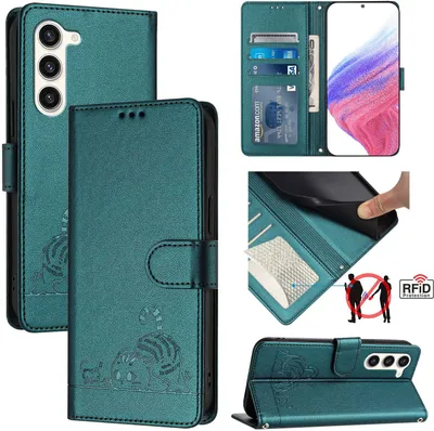 Image de Etui en cuir pour Samsung Galaxy S23+, étui à rabat avec fonction stand et portefeuille vert