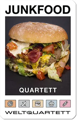 Zdjęcie produktu dla World Quartet JunkFood Quartet Game 32 karty Najtłustsze bomby kaloryczne