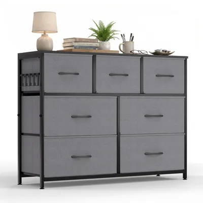 Produktbild von HOKEEPER Kommode, Chest of Drawers, 7 Schubladen aus Stoff mit Griffen, Komodenschrank Schlafzimmer mit Holzplatte, Sideboard Flur für Küche Büro