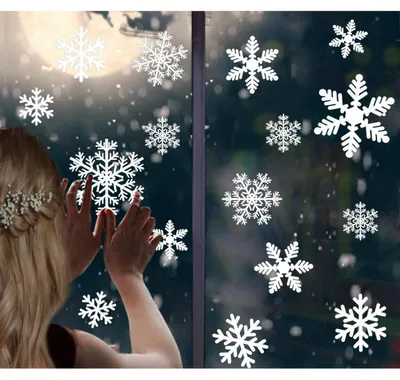 Productafbeelding van Raamstickers, sneeuwvlokken, 162 stuks, verwijderbaar, herbruikbaar, dubbelzijdig, PVC, 5,5-12 cm