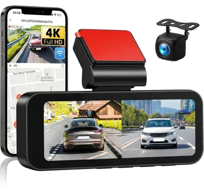 Imagen del producto de Cámara de salpicadero 4K UHD para la parte delantera, cámara dual con resolución 1080P para la parte trasera, gran angular de 150°, GPS, visión nocturna