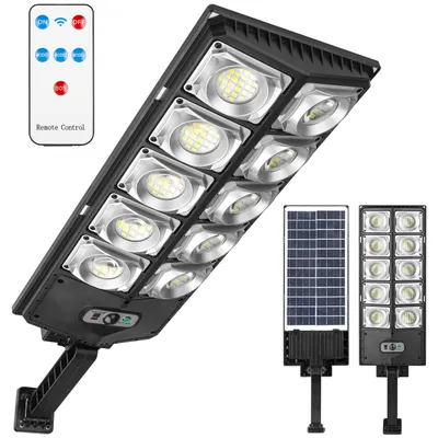 Produktbild von LED Solar Gartenleuchte 61.5cm 6000K Kaltweiß 4200lm 300W 120° IP65 PIR Bewegungsmelder Mastleuchte Schwarz