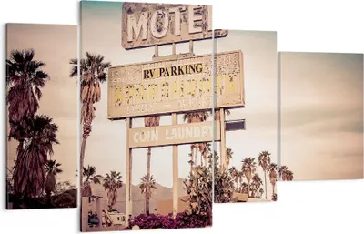 Produktbild von Bild auf Leinwand - Leinwandbild - Amerika Motel Straße Zeichen - 120x70cm - Wand Bild - Wanddeko - Leinwanddruck - Bilder - Kunstdruck - Wanddekoration - Leinwand bilder - Wandkunst - DL120x70-2509