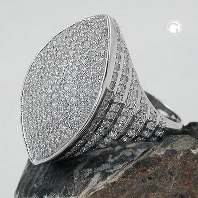 Produktbild von Gr. 62 - Ring 23x11mm mit vielen Zirkonias rhodiniert Silber 925 Ringgröße 62