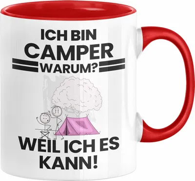 Produktbild von Camper Geschenk Tasse Lustiger Spruch Ich Bin Camper Warum Weil Ich Es Kann Geschenkidee Bester Camper Geburtstag Kaffee-Becher (Rot)