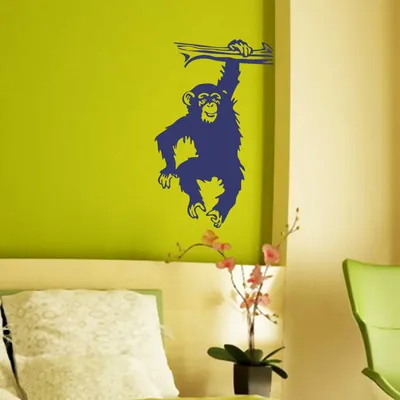 Produktbild von Wandtattoo - Wandaufkleber - Wandtattoo "Schimpanse" - 80cm x 49cm königsblau - Dekoration Küche Wohnzimmer Wand