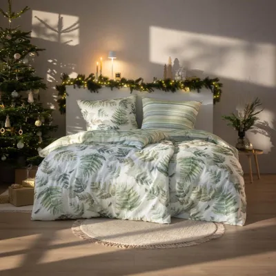 Produktbild von Estella Kuschelflanell Bettwäsche Fern Leaves grün 135x200 cm + 80x80 cm