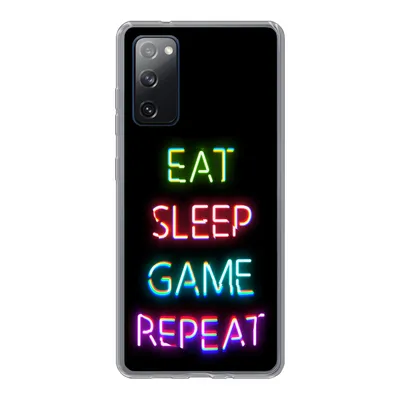 Produktbild von MuchoWow® Handyhülle Schutzhülle Hülle für Samsung Galaxy S20 FE Gaming - Led - Zitat - Eat sleep game repeat - Gaming Silikon Softcase Handy Hülle - Abdeckung