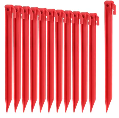 Productafbeelding van Plastic Tent Pegs 30 cm, 12 stuks, Rode Grondankers, voor Buitenactiviteiten