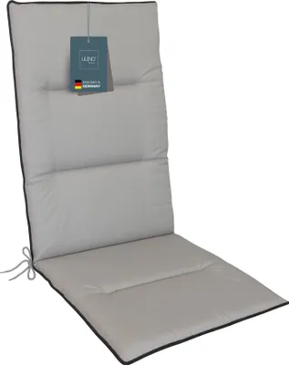 Produktbild von LILENO HOME Gartenstuhl Auflagen als [1er Set - Hochlehner] in Grau + Keder Anthrazit - bequeme Liegen als Sitzauflagen für Gartenmöbel - Stuhlkissen für Gartenstühle und Klappstühle
